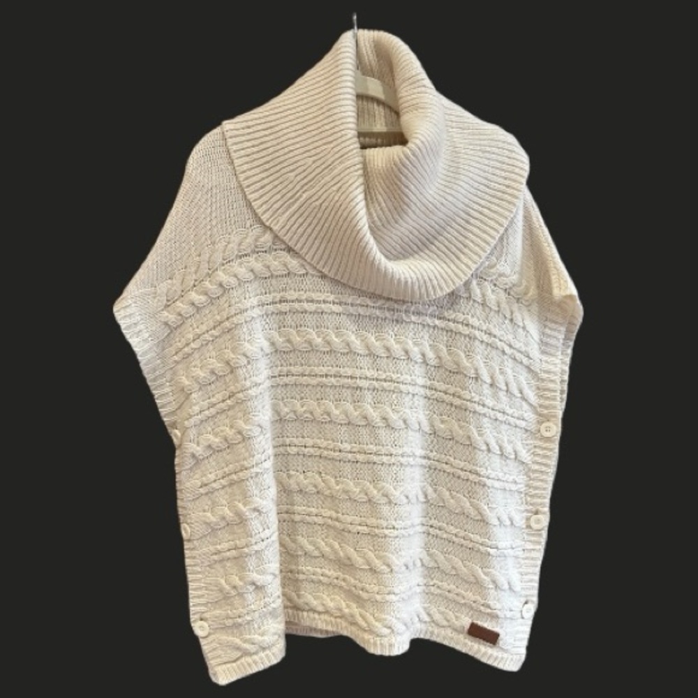 HOLEBROOK SWEDEN Wool Cable Knit Cowl Neck Sweater Poncho L